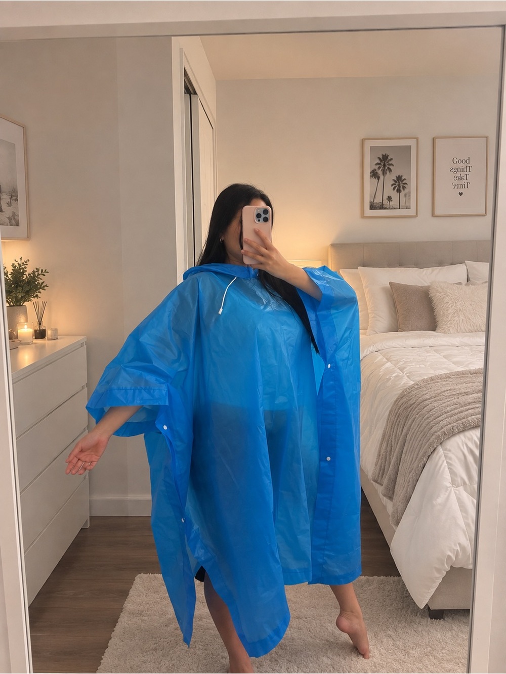 Blue unisex  Hooded Rain Poncho